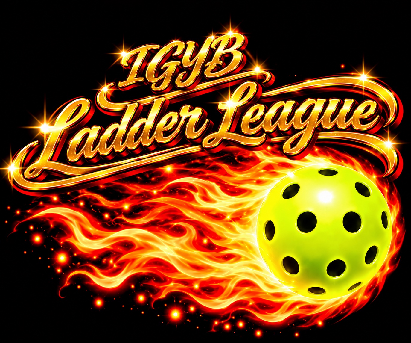 IGYB Ladder League logo with a flaming pickleball